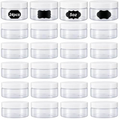 24 Pack 5 OZ Plastic Jars Clear Cosmetic Container with Lids | Round