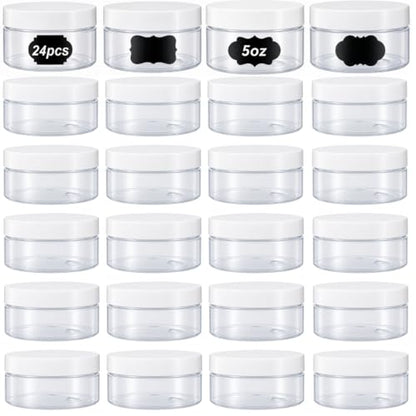 24 Pack 5 OZ Plastic Jars Clear Cosmetic Container with Lids | Round