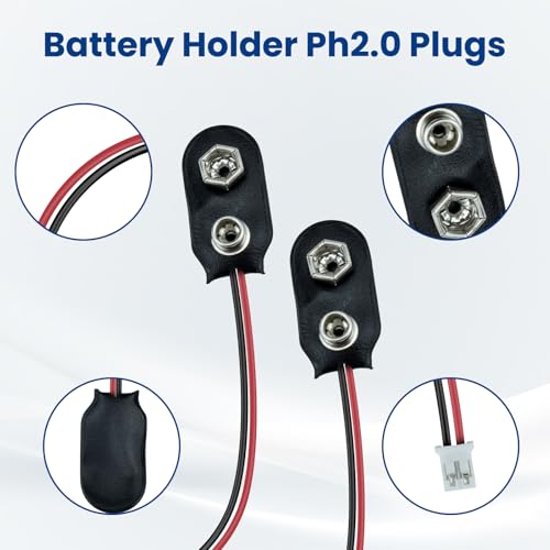2Pcs 9V Battery Snap to 2-Pin PH2.0 Connector Cable