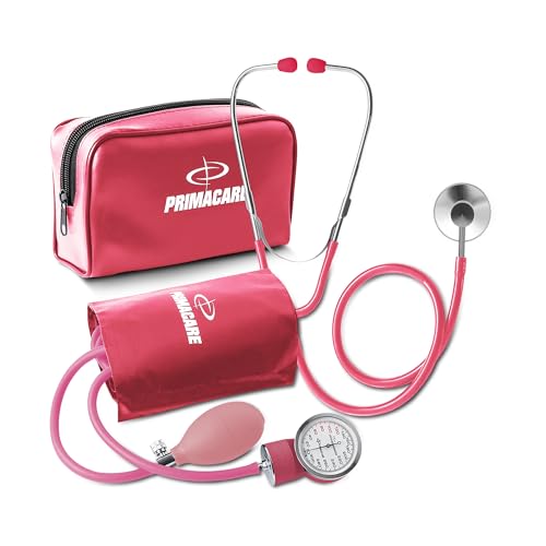 PrimaCare Medical DS-9197-PK Professional Classic Series Manual Adult Size Blood Pressure Kit, Emergency Bp kit with Stethoscope and Portable Nylon Case, Nylon Cuff, Pink - color: Pink