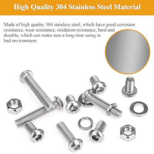 150 Pieces M6 Screws Nuts Washers Set, Sutemribor M6 x 10/12/16/20/25/30/35mm Button Head Socket Cap Screws Nuts Washers Assortment Kit, 304 Stainless Steel, Fully Threaded - size: M6, style: Button Head