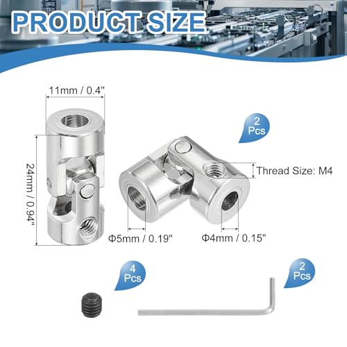 PATIKIL Rotatable Universal Steering Shaft 5mm to 4mm Inner Dia, 2 Pcs U Joint Shaft Coupling U Joints Coupler Connector Accessories with M4 Screws Spanner for Motor Model Robots - size: 5mm-4mm