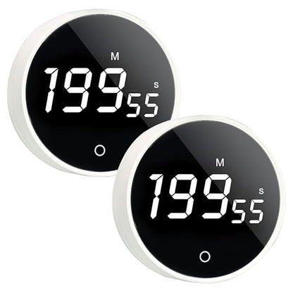 2Pcs Digital Kitchen Timer - Magnetic 199-Minute Countdown Countup Timer with Large LED Display,Volume Adjustable, Visual timers for Cooking,Gym,Meeting,Classroom,Study,Work,Outdoor Activities - color: White-2pcs