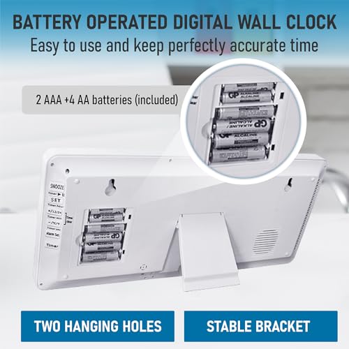 TXL 18.44" Large Digital Wall Clock with Backlight, Battery Operated Alarm Clock with Day, Date & Temperature, Jumbo Display Digital Count Up Down Timer Clock for Hoom,Classroom Room,Office - color: White Backlight-18.44in