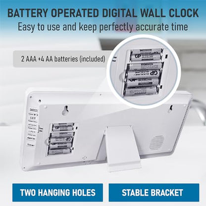 TXL 18.44" Large Digital Wall Clock with Backlight, Battery Operated Alarm Clock with Day, Date & Temperature, Jumbo Display Digital Count Up Down Timer Clock for Hoom,Classroom Room,Office - color: White Backlight-18.44in