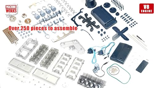 Machine Works Build Your Own V8 Engine Toy - Replica Model Building Kit - Features Augmented Reality, Sounds and Illumination, 4 Modes, 250+ Pieces, 14+ Years - style: V8 Engine