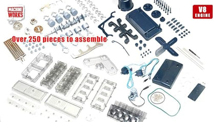 Machine Works Build Your Own V8 Engine Toy - Replica Model Building Kit - Features Augmented Reality, Sounds and Illumination, 4 Modes, 250+ Pieces, 14+ Years - style: V8 Engine