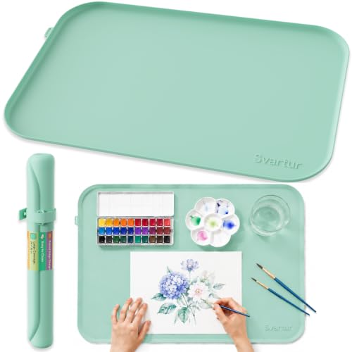 Silicone Craft Mat 24" x 16" with Raised Edge, Roll-Up Design with Storage Strap, Multi-Purpose Desk & Table Protector Silicone Art Mat for Crafts, Painting & DIY, Light Green - color: Light Green
