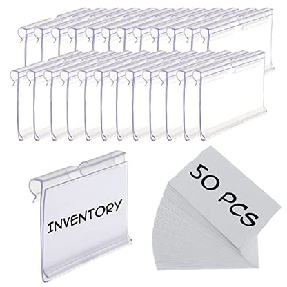 50pcs Labels for Storage Bins Plastic Label Clip, Basket Labels Clip On Wire Shelf Price Label Holder Merchandise Sign Display Holder, 50pcs Label Insert Included (3.15IN*1.57IN) - size: 3.15IN*1.57IN