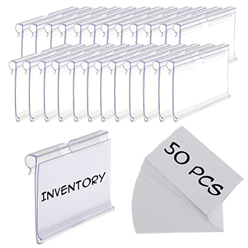 50pcs Labels for Storage Bins Plastic Label Clip, Basket Labels Clip On Wire Shelf Price Label Holder Merchandise Sign Display Holder, 50pcs Label Insert Included (2.76IN*1.57IN) - size: 2.76IN*1.57IN