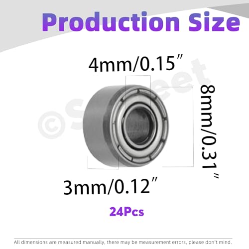Swpeet 24Pcs 693ZZ Ball Bearings Assortment Kit, 3 x 8 x 4mm Bearing Steel Deep Groove Bearings, Miniature Bearings, Double Shielded - size: 693ZZ-24PCS, style: Bearing Steel