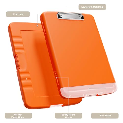 Piasoenc Clipboard with Storage, 8.5 x 11 Clip Board with Pen Holder, Orange - color: Orange