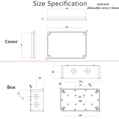 Outdoor Waterproof Box,Junction Box Reserved Holes IP65 ABS Plastic Electrical Boxes Power Cord Enclosure Project Box Black Outer Size 7.9 x 3.9 x 2.8 inch(200x100x70mm) - size: 7.9" x 3.9" x 2.8"