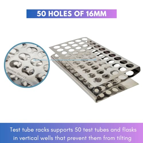 Stainless Steel Test Tube Rack Z-Shaped Pipette Holder Lab Stand with 50 Holes Three-Tier Design for 16mm Diameter Tubes Science Research Supplies Laboratory Organization Provides Efficient Storage