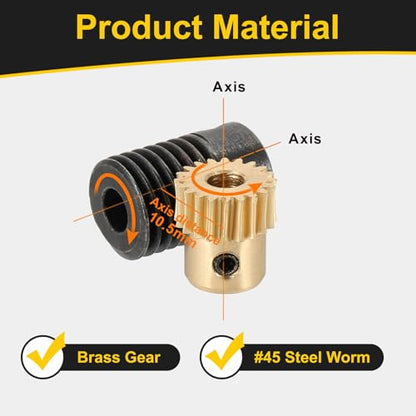 uxcell Worm Gear Set 20T 0.5 Module 20:1 Reduction Rate, Right Rotation Drive Gear Box Wheel Reduce Transmission Part (Brass Gear-4mm Bore, #45 Steel Rod 5mm Bore) - size: Gear-4mm, Rod-5mm Bore, style: 0.5M-20T