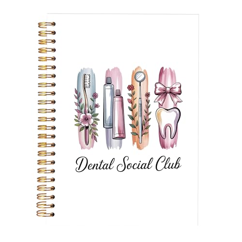 Coquette Bow Floral Dental Notebook Journal, Dentist Gifts Notebooks for Note Taking, Dental Assistant Hygienist Gifts Journal, Hardcover Spiral Notebook 5.5x8.3in - color: dental social club