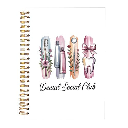 Coquette Bow Floral Dental Notebook Journal, Dentist Gifts Notebooks for Note Taking, Dental Assistant Hygienist Gifts Journal, Hardcover Spiral Notebook 5.5x8.3in - color: dental social club