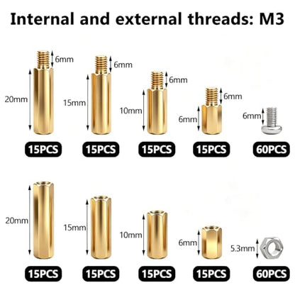 640PCS M3 Brass and Nylon Motherboard Standoffs Kit, Male Female Hex Spacer Standoff Screws Nuts Suitable for Circuit Board, PCB Board etc - color: Yellow & Black, size: 640PCS (M3)