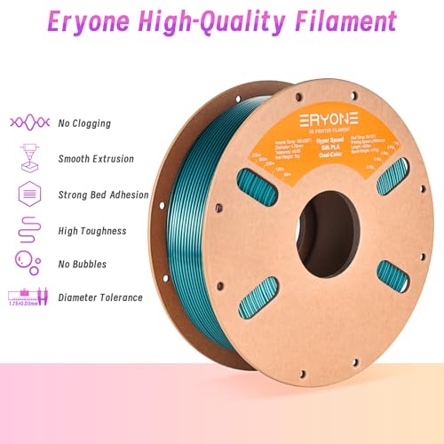 ERYONE Silk Filament PLA+ 1.75mm Shiny 3D Printer Filament, Multicolor PLA 2 in 1, 1kg (2.2LBS)/Spool, HS Silk Dual Color Emerald Green & Black - color: Silk Pla+ 2 in 1 Emerald Green Black