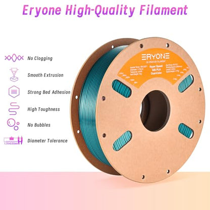 ERYONE Silk Filament PLA+ 1.75mm Shiny 3D Printer Filament, Multicolor PLA 2 in 1, 1kg (2.2LBS)/Spool, HS Silk Dual Color Emerald Green & Black - color: Silk Pla+ 2 in 1 Emerald Green Black