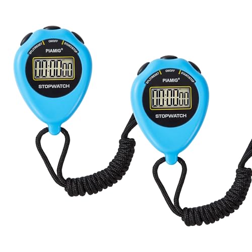 Simple Stopwatch Sport Timer Only Stopwatch Mode, 2 Pack Large Display Digital Stopwatch Timer with On/Off Function, No Alarm Silent Digital Stop Watch for Sports Kids Coaches (Blue)
