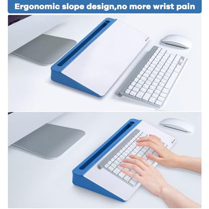 Varhomax Glass Desk Whiteboard with Storage, Desktop Organizer - color: Blue Base