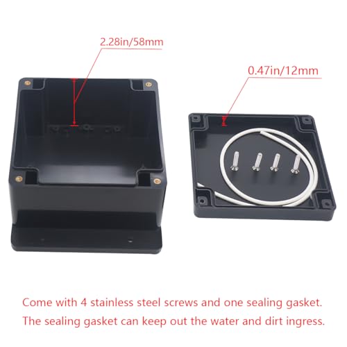 Project Box IP65 Waterproof Junction Box ABS Plastic Electrical Boxes DIY Electronic Project Case Power Enclosure with Fixed Ear 4.72x4.72x2.95 inch (120x120x75mm) - color: Black, size: 4.72"x4.72"x2.95"