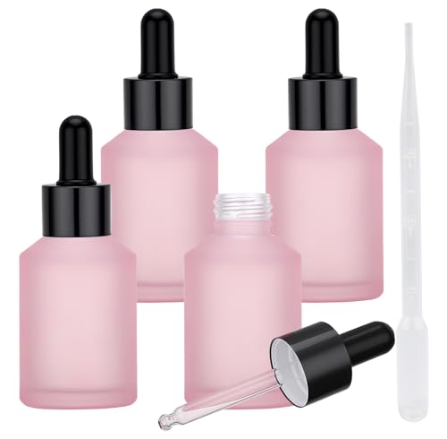 Segbeauty 2oz Travel Frosted Glass Dropper Bottle, 2 Pack 60ml Glass Eye Dropper Bottles for Essential Oils Bottles Refillable Empty, Pink Travel Size Containers for Liquids Oils with Transfer Tool - color: Pink, style: 4pcs 2oz