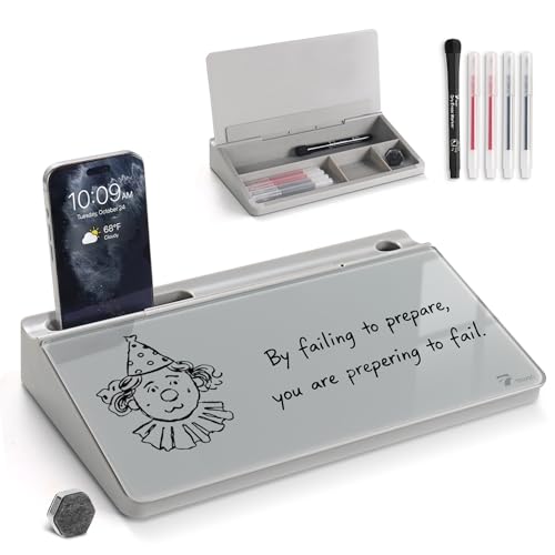 TOWON Compact Glass Desktop Whiteboard with Storage 12x7 in, Gray - color: Light Gray