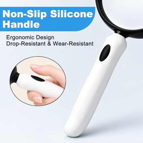 10X Large Magnifying Glass for Reading, Handheld Magnifier with 5.12-Inch Shatterproof Lens, Non-Slip Soft Handle for Seniors, Close Work, Books, Hobbies and Nature Exploration(White) - color: White
