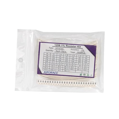 1500PCS 1206 SMD Resistor Kit 0-10M Ω ohm 60 Values 1/4 Watt 0.25W ±1% Tolerance Thick Film 0-10MR SMT Chip Resistors Assortment Set