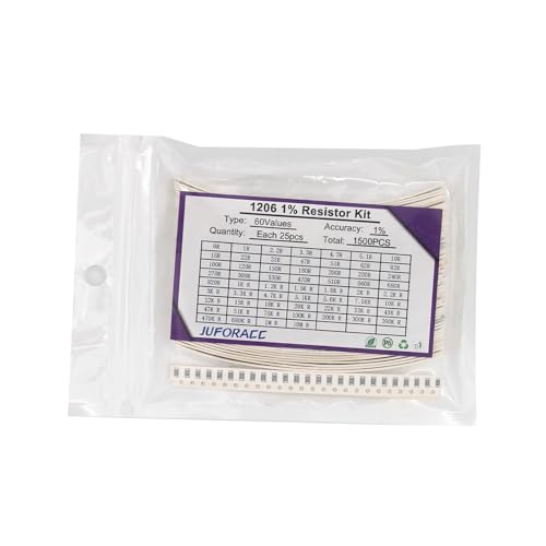 1500PCS 1206 SMD Resistor Kit 0-10M Ω ohm 60 Values 1/4 Watt 0.25W ±1% Tolerance Thick Film 0-10MR SMT Chip Resistors Assortment Set