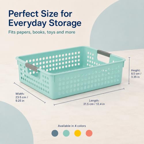 Stackable Paper Trays for Classroom, 4 Pack Plastic Turn in Baskets for Letter/A4 Paper, Desk Organizer Trays with Handles, Peach Yellow Mint Blue - color: Bright