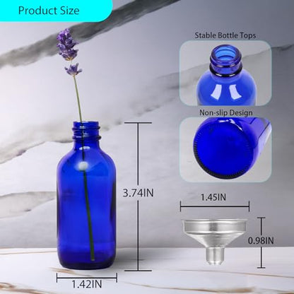 DIDITIME 2 oz Shot Bottles with Caps & Stainless Steel Funnels, Juicing Bottle Reusable Glass, 60ml Small Jars with Lids for Potion, Ginger Shots, Oils, Juice (Cobalt Blue, 6-pack) - color: Cobalt Blue, size: 6-pack