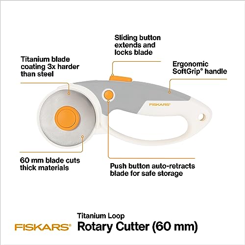 Fiskars 60mm Loop Titanium SoftGrip Rotary Cutter for Fabric & Sewing