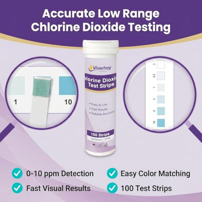 Chlorine Dioxide Test Strips 0-10ppm, 100 Count, Water Test Kit