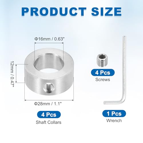 MECCANIXITY 4Pcs Shaft Collars 16mm Bore 1 Screw 28mm OD 12mm Thick - size: 16mm ID 28mm OD 12mm H with 1 Screw