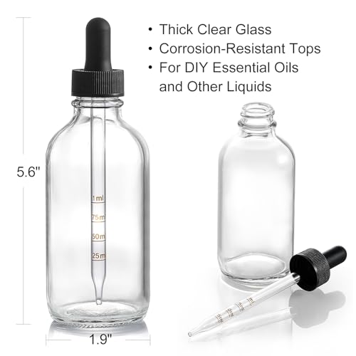 4 Pack 4oz Glass Dropper Bottles with Measured Dropper - 120ml Clear Tincture Bottles with Calibrated Glass Eye Droppers (1ml), Leakproof Essential Oil Bottle for Health, Personal Care & Beauty - color: Clear