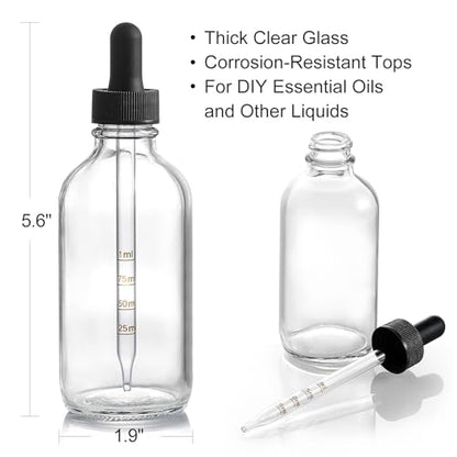 4 Pack 4oz Glass Dropper Bottles with Measured Dropper - 120ml Clear Tincture Bottles with Calibrated Glass Eye Droppers (1ml), Leakproof Essential Oil Bottle for Health, Personal Care & Beauty - color: Clear