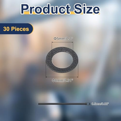 uxcell 30 Pcs M5 PVC Flat Washers 5mm ID 8mm OD 0.5mm Thick Plain Washer Grommets Plastic Sheet Gasket Fastener Sealing Spacer Gasket Ring Water Hose Washers, Clear Black - size: 5mm x 8mm x 0.5mm