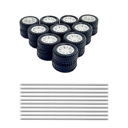 20PCS Toy Car Wheels 20mm Small Tire Wheel with Round Rod Shaft Axles for DIY Toy RC Car Truck Model Toy Building Part (Style 1)