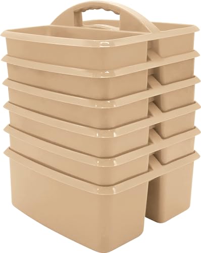 Teacher Created Resources Light Brown Portable Plastic Storage Caddy 6-Pack for Classrooms, Kids Room, and Office Organization, 3 Compartments