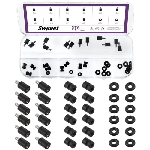 Swpeet 36Pcs M2 Rubber Flight Controller Anti-Vibration Fixed Screws Damper Balls Washer O Rings Assortment Kit, Hardware Spacer Standoffs Soft Mount Vibration Shock Absorber for Flight Controller - size: M2