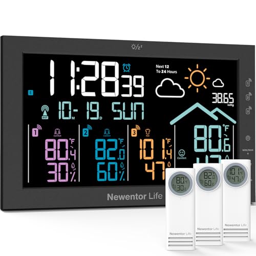 Newentor Weather Stations Wireless Indoor Outdoor with 3-Sensors Monitor - color: Black