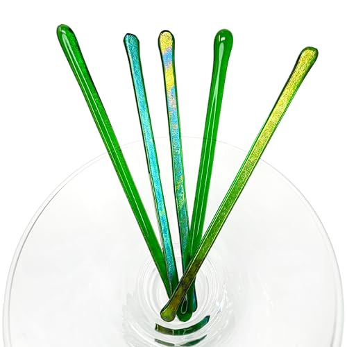 studioTica Handmade Glass Swizzle Sticks: Shamrock Fire, Set of 5 - color: Shamrock Fire
