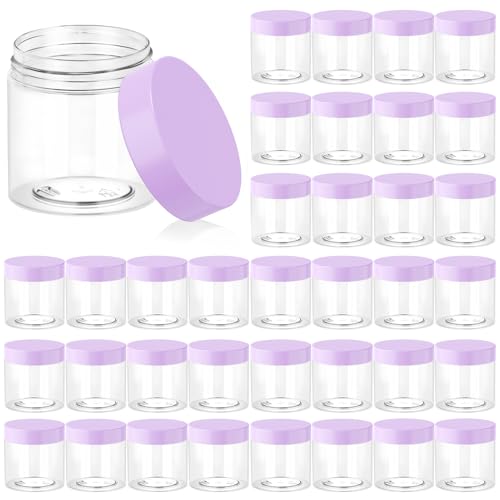 Eternal Moment 36 Pack 4 OZ Plastic Jars Clear Cosmetic Container with Lids - color: Purple Lid, size: 4 Ounce
