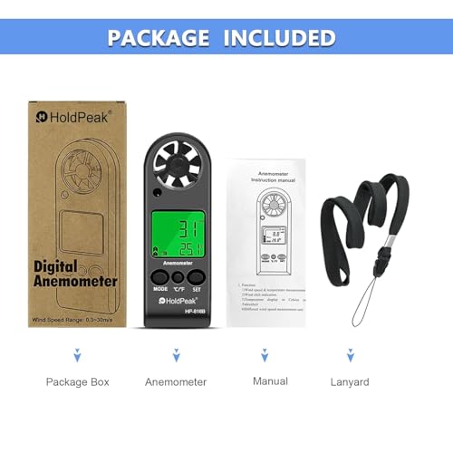 HOLDPEAK Pocket Anemometer Handheld Digital Wind Speed Meter Gauge Air Flow Velocity Temperature Measuring Device for Outdoor Sailing Surfing Drone Flying Golf Shooting HVAC 816B - color: HP-816B-1PC