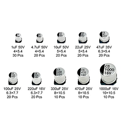 10 Values 180 Pcs SMD Aluminum Electrolytic Capacitors Kit