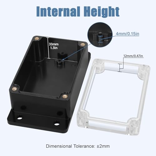 Project Box IP65 Waterproof ABS Plastic Electrical Junction Box with Clear Cover Enclosure with Fixed Ear, Black 3.9"x 2.6"x 1.9"(100x68x50mm)(Pack of 1) - color: 1 pack, size: 3.9"x 2.6"x 1.9"