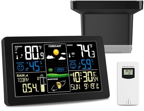 Digital Rain Gauge and Weather Station, Wireless Rain Gauge Outdoor, Home Weather Stations Wireless Indoor Outdoor with Thermometer, Barometer, Hygrometer, Atomic Clock, Weather Forecast and Alerts - color: Digital Rain Gauge and Weather Station